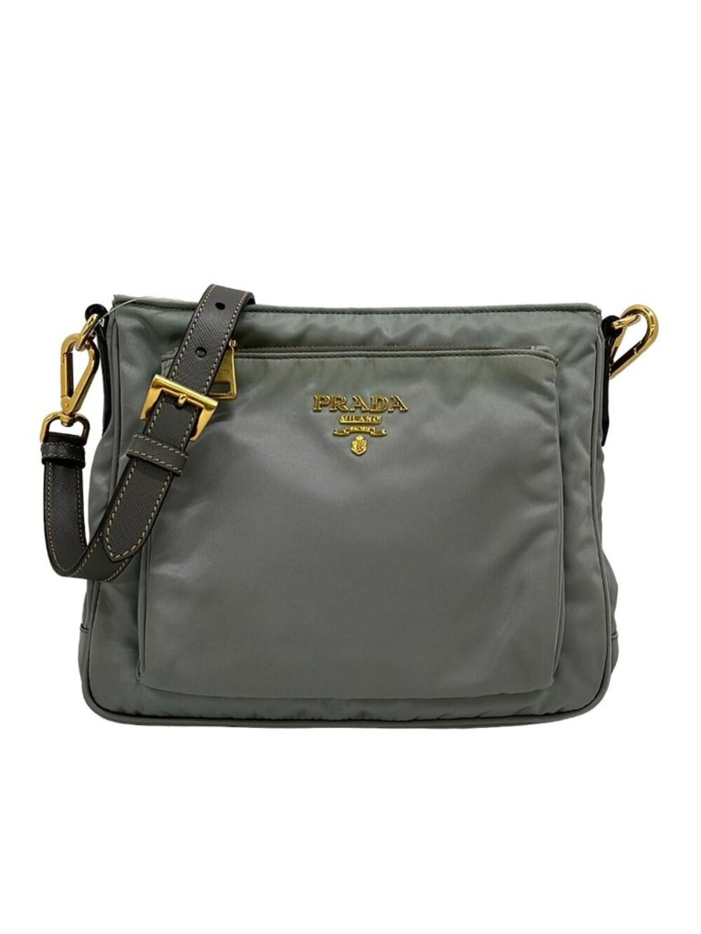 Prada Shoulder Bag Gray Leather Tag